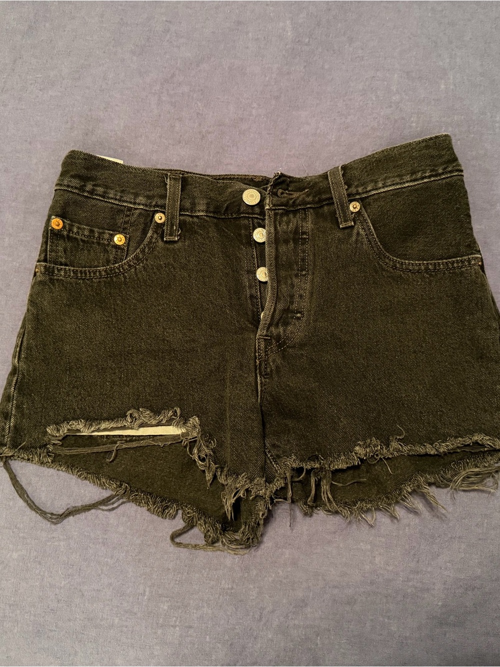 Levi's Black Distressed Denim Cutoff Shorts